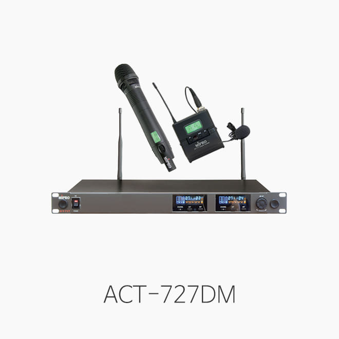 [MIPRO] ACT-727DM, 프로페셔널 2채널 무선시스템/ 듀얼 핸드&amp;핀마이크 세트/ 900MHz